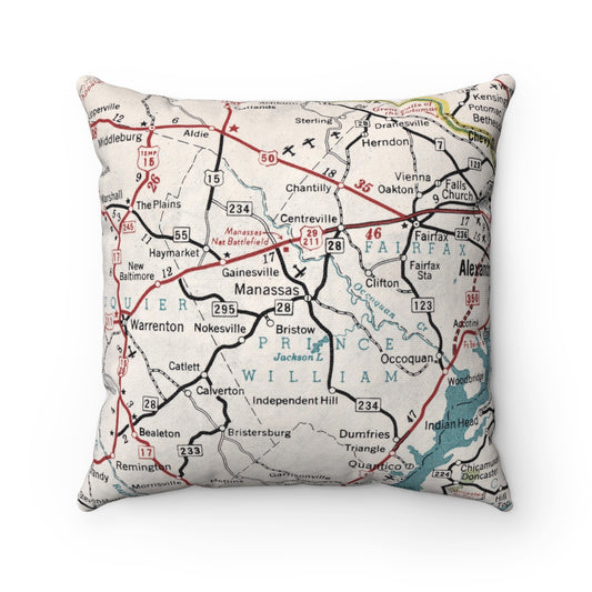 Manassas Virginia vintage map pillow