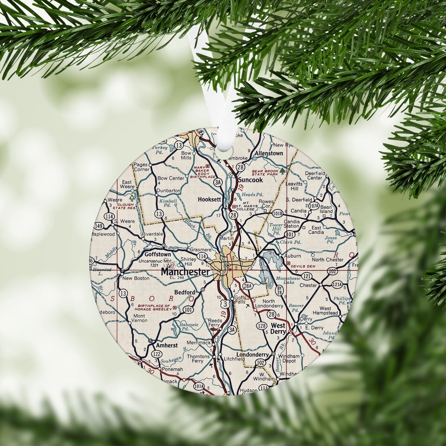 Manchester New Hampshire Vintage Map Ornament