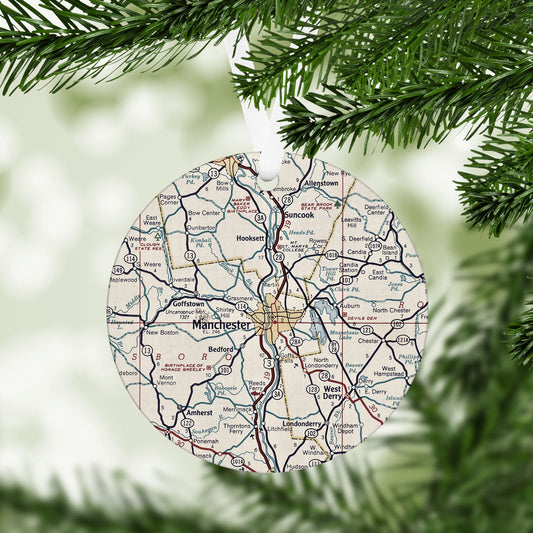 Manchester New Hampshire Vintage Map Ornament