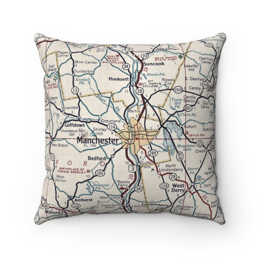 Manchester New Hampshire vintage map pillow