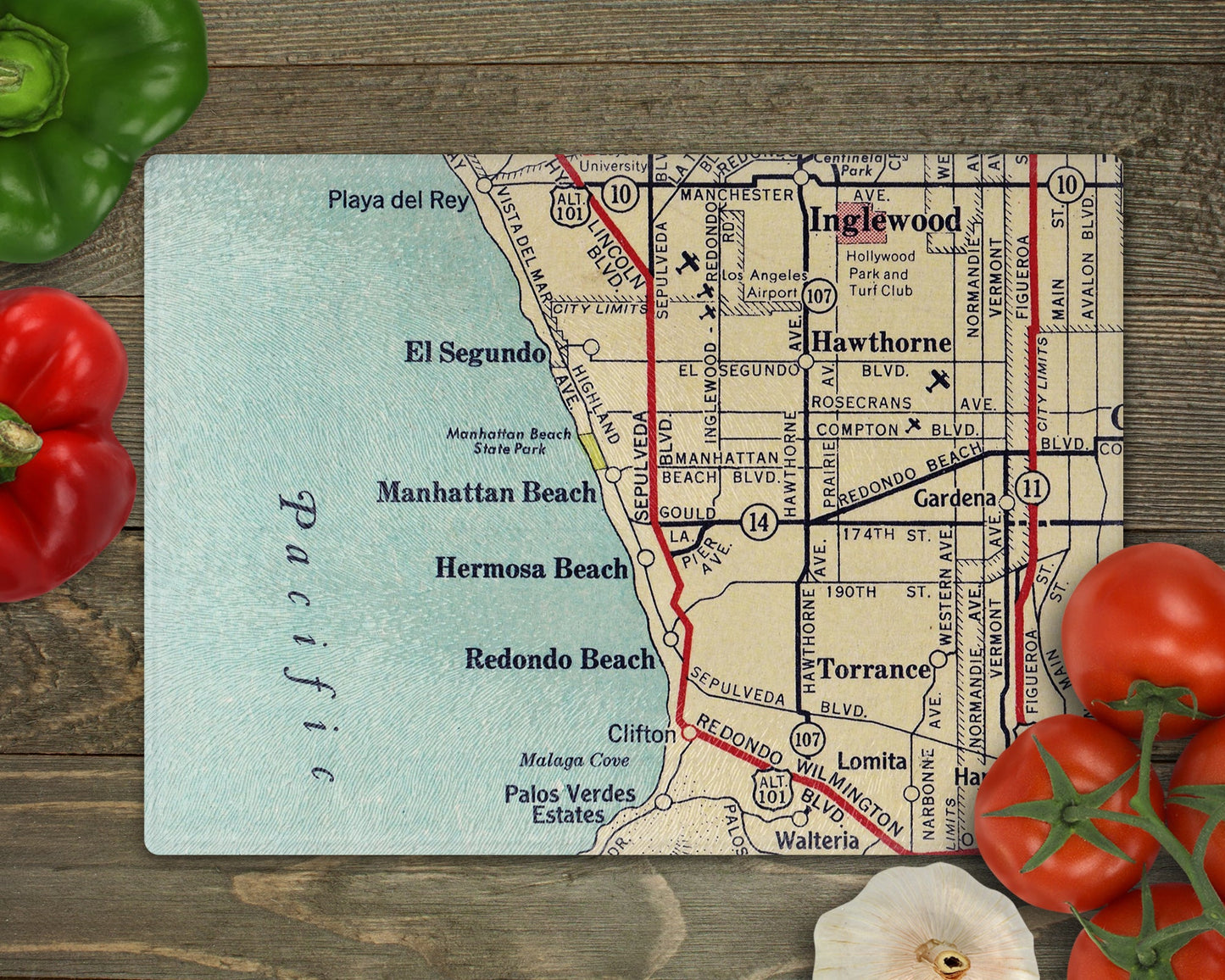 Manhattan Beach California Map Cutting Board | Travel Gift | Kitchen Decor