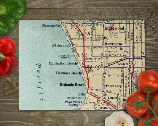Manhattan Beach California Map Cutting Board | Travel Gift | Kitchen Decor