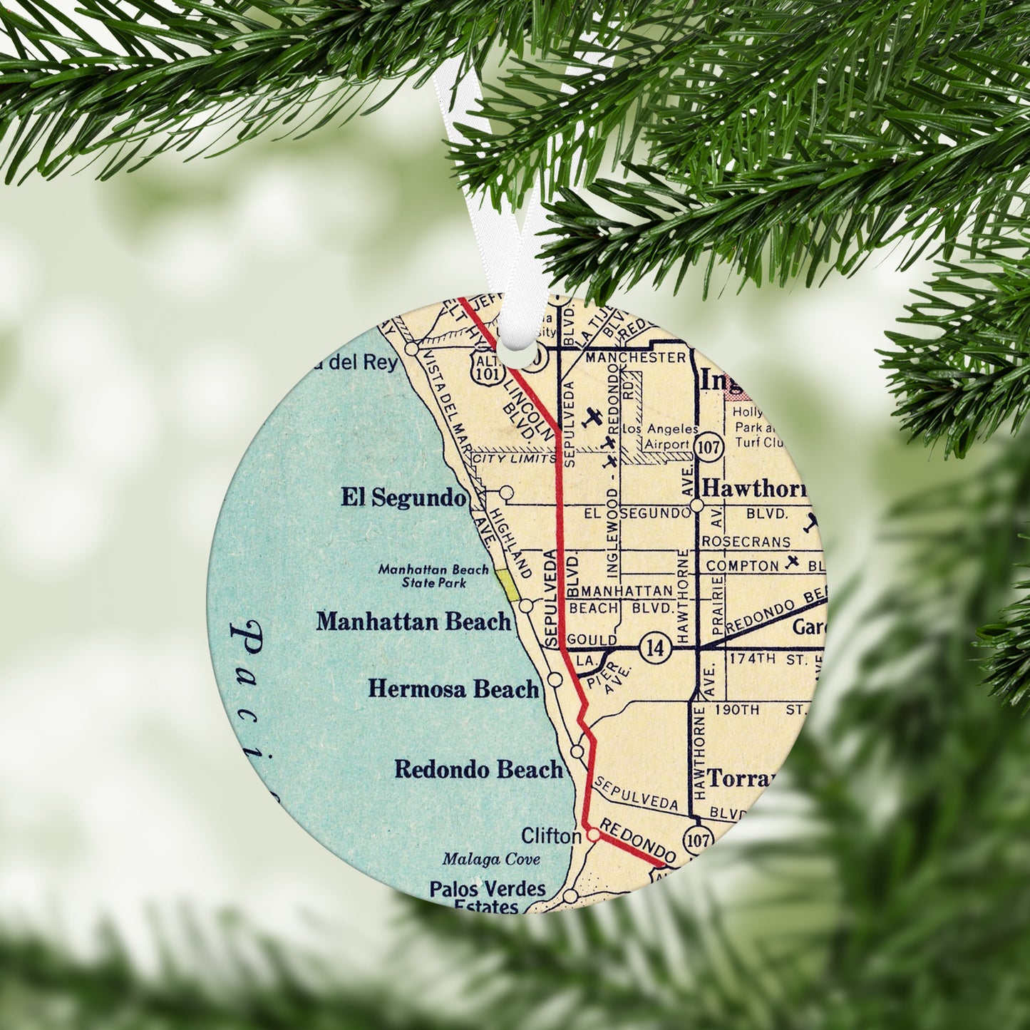 Manhattan Beach California Vintage Map Ornament