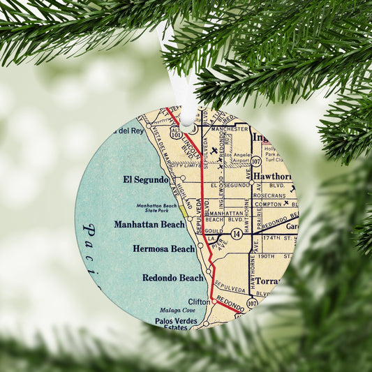 Manhattan Beach California Vintage Map Ornament