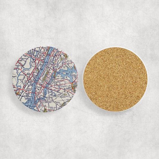 Manhattan Map Coasters | Set of 4 Vintage Manhattan Drink Coasters | Travel-Inspired Home Decor