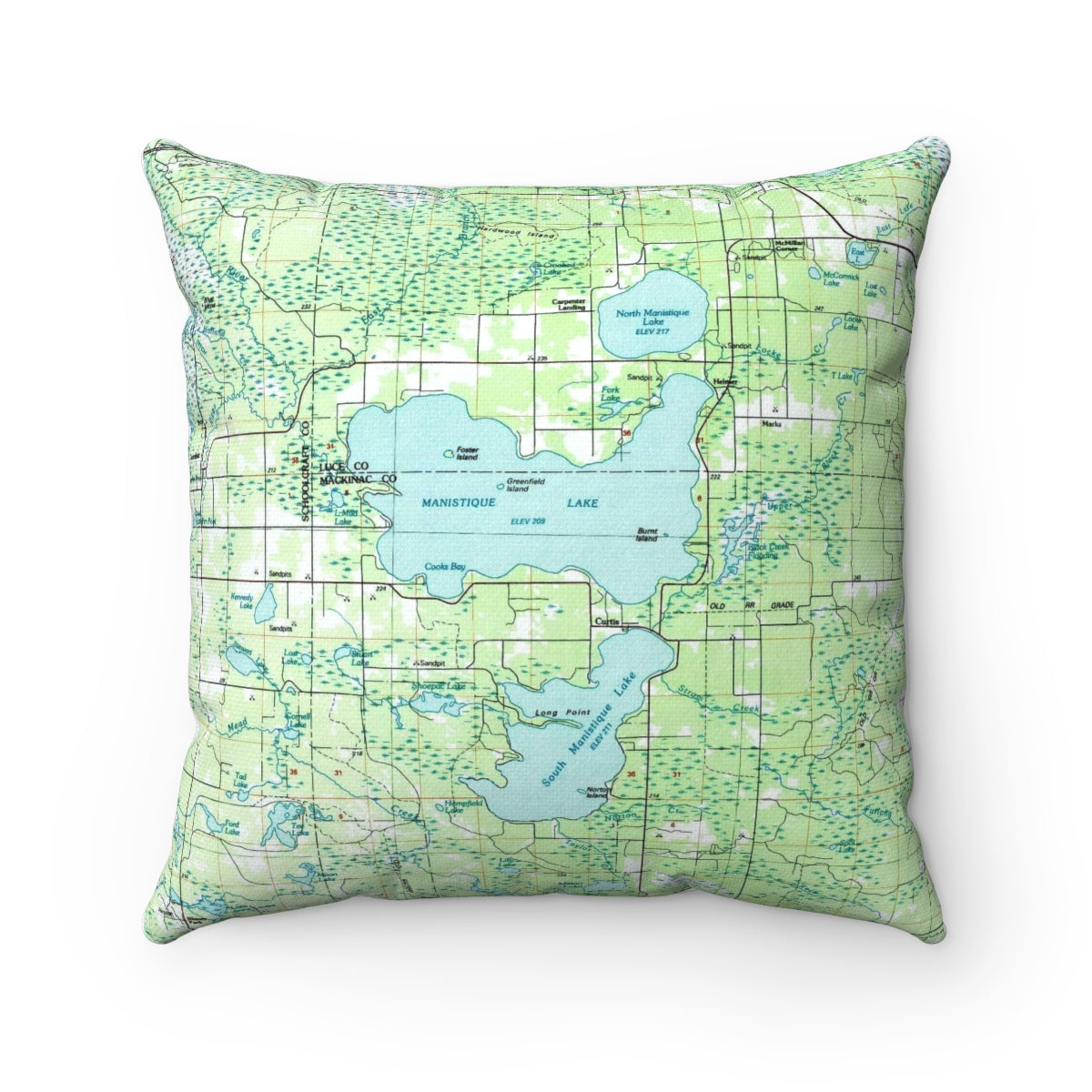 Manistique Lakes Michigan vintage map pillow