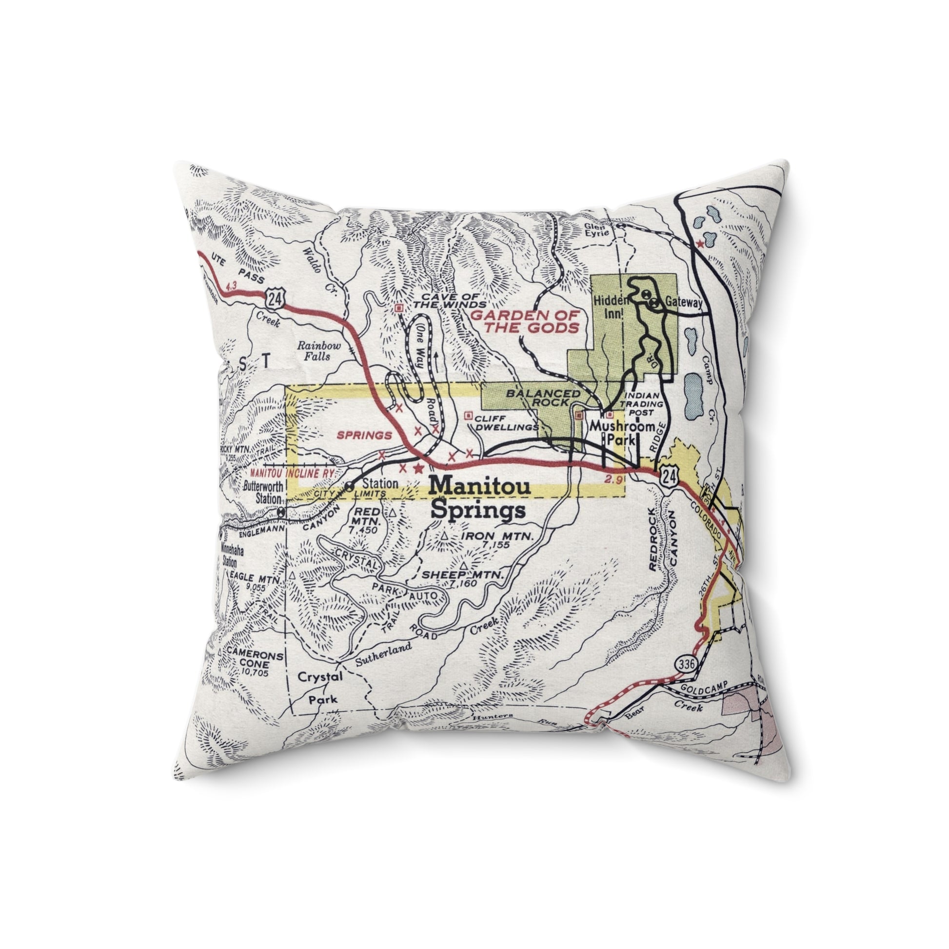 Manitou Springs Colorado vintage map pillow