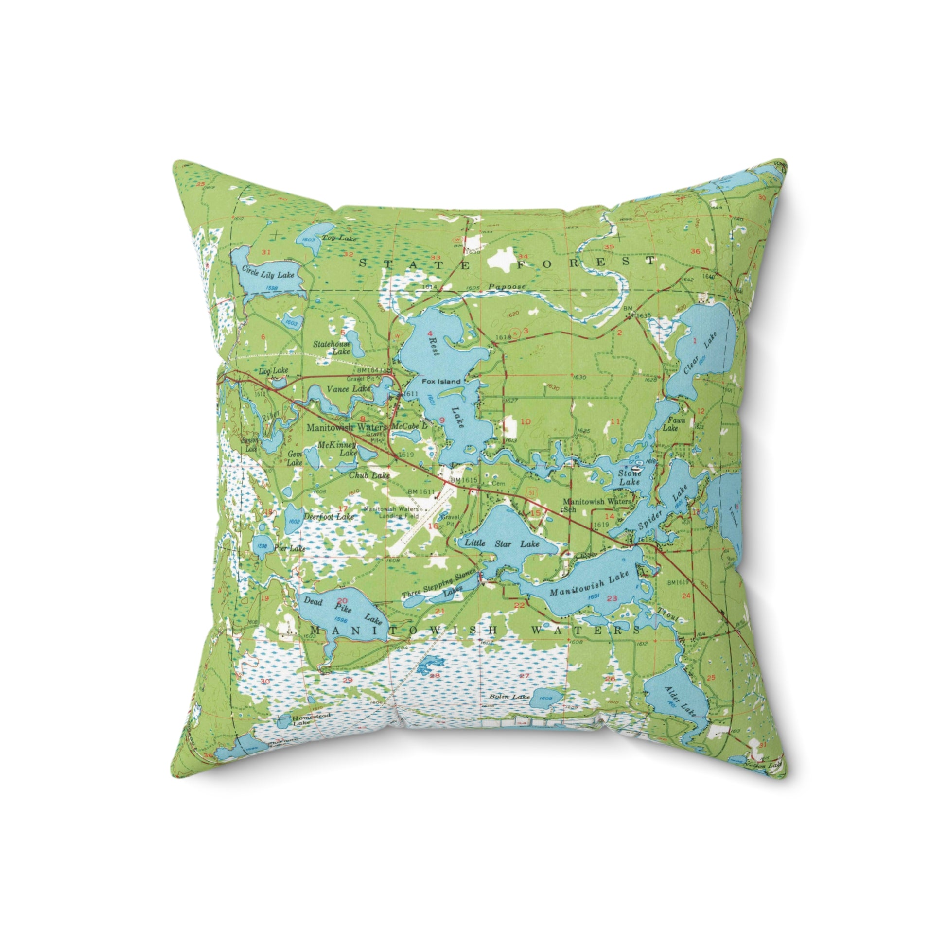 Manitowish Waters Wisconsin vintage map pillow