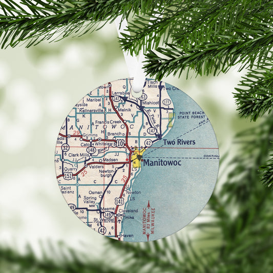 Manitowoc Wisconsin Vintage Map Ornament