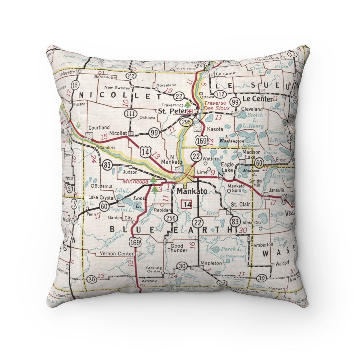 Mankato Minnesota vintage map pillow