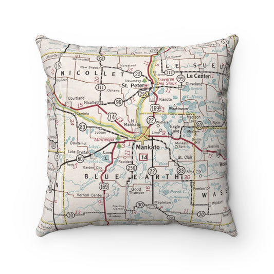Mankato Minnesota vintage map pillow