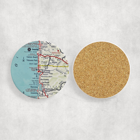 Manzanita Oregon Map Coasters | Set of 4 Vintage Manzanita Oregon Drink Coasters | Travel-Inspired Home Decor