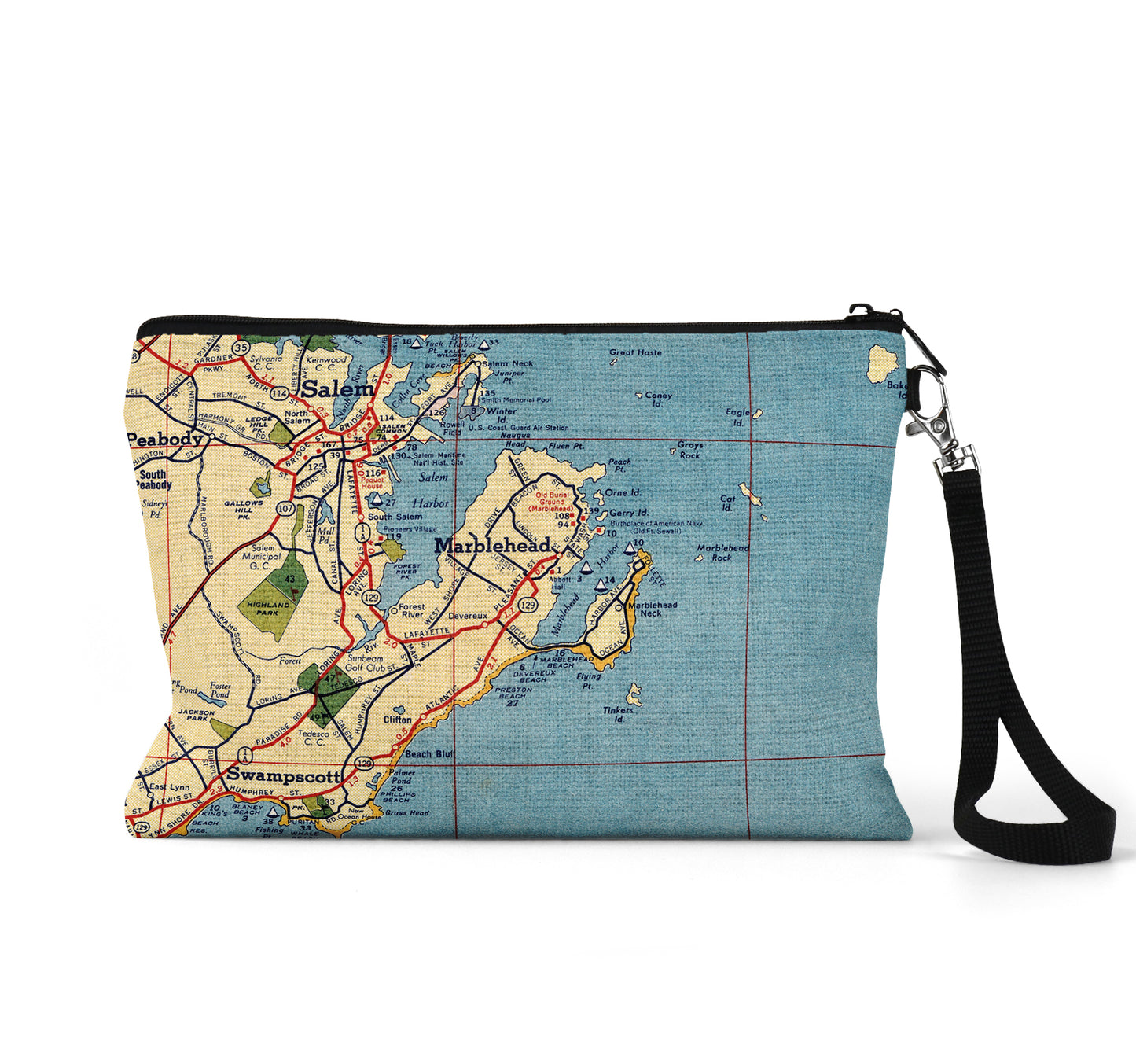 Marblehead Massachusetts map wristlet travel pouch