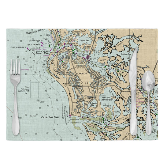 Marco Island Florida Vintage Map Placemats Set of 4