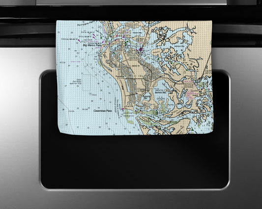 Marco Island Florida Map Tea Towel | Waffle-Weave Kitchen Towel Gift