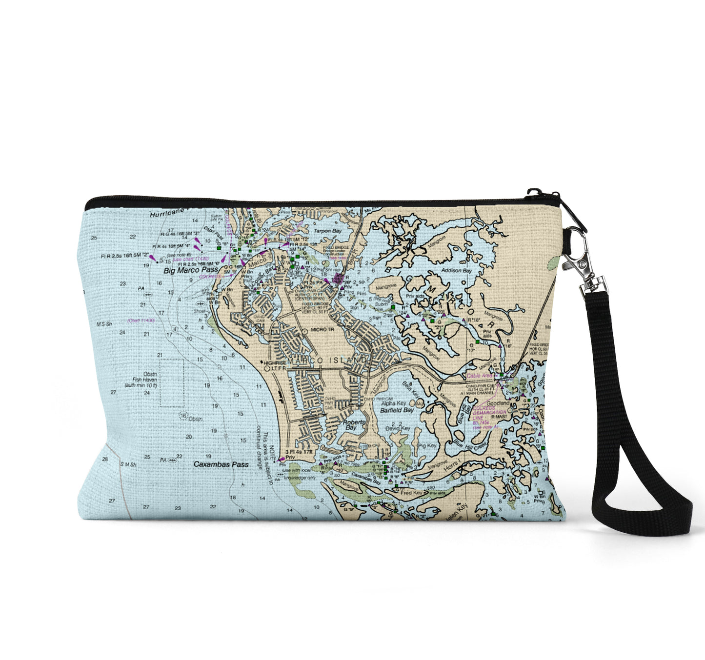 Marco Island Florida map wristlet travel pouch