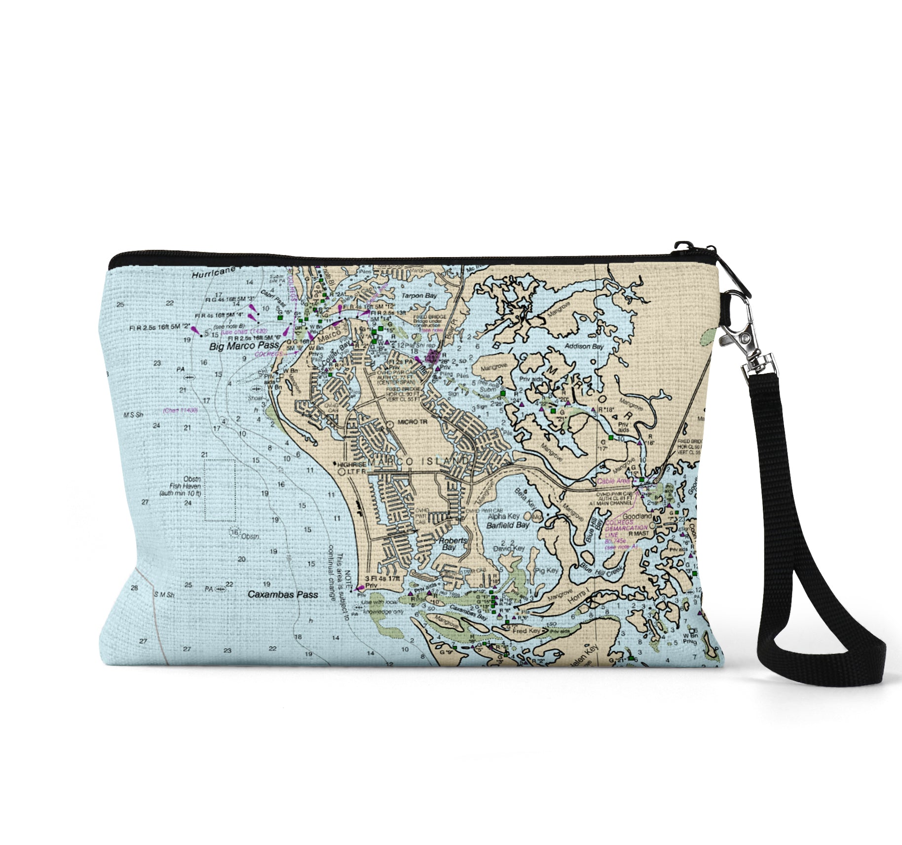Marco Island Florida map wristlet travel pouch