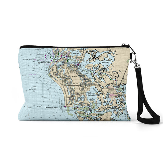Marco Island Florida map wristlet travel pouch
