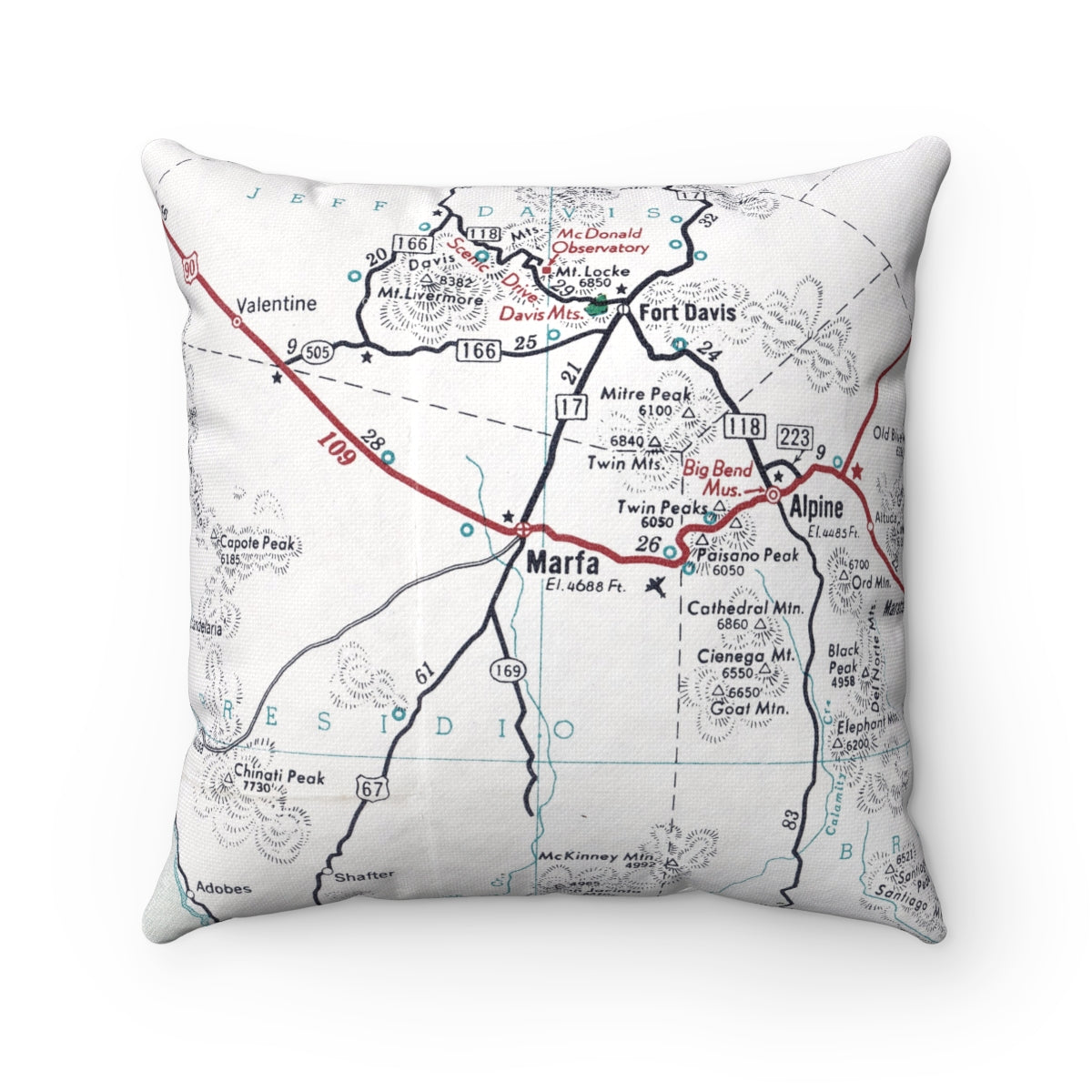 Marfa Texas vintage map pillow