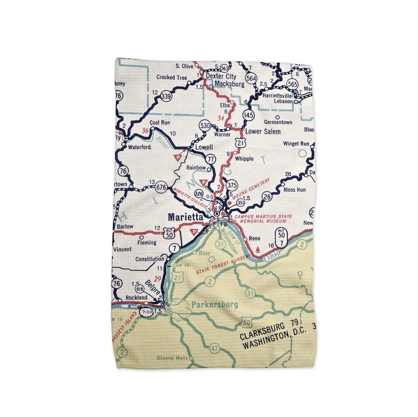 Marietta Ohio Map Tea Towel | Waffle-Weave Kitchen Towel Gift