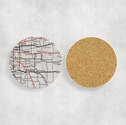 Marilla New York Map Coasters | Set of 4 Vintage Marilla New York Drink Coasters | Travel-Inspired Home Decor