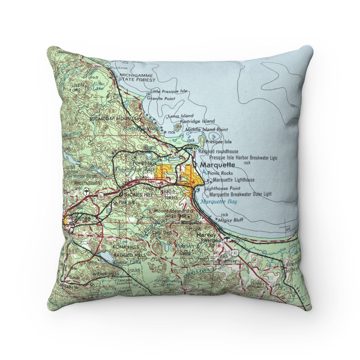 Marquette Michigan vintage map pillow