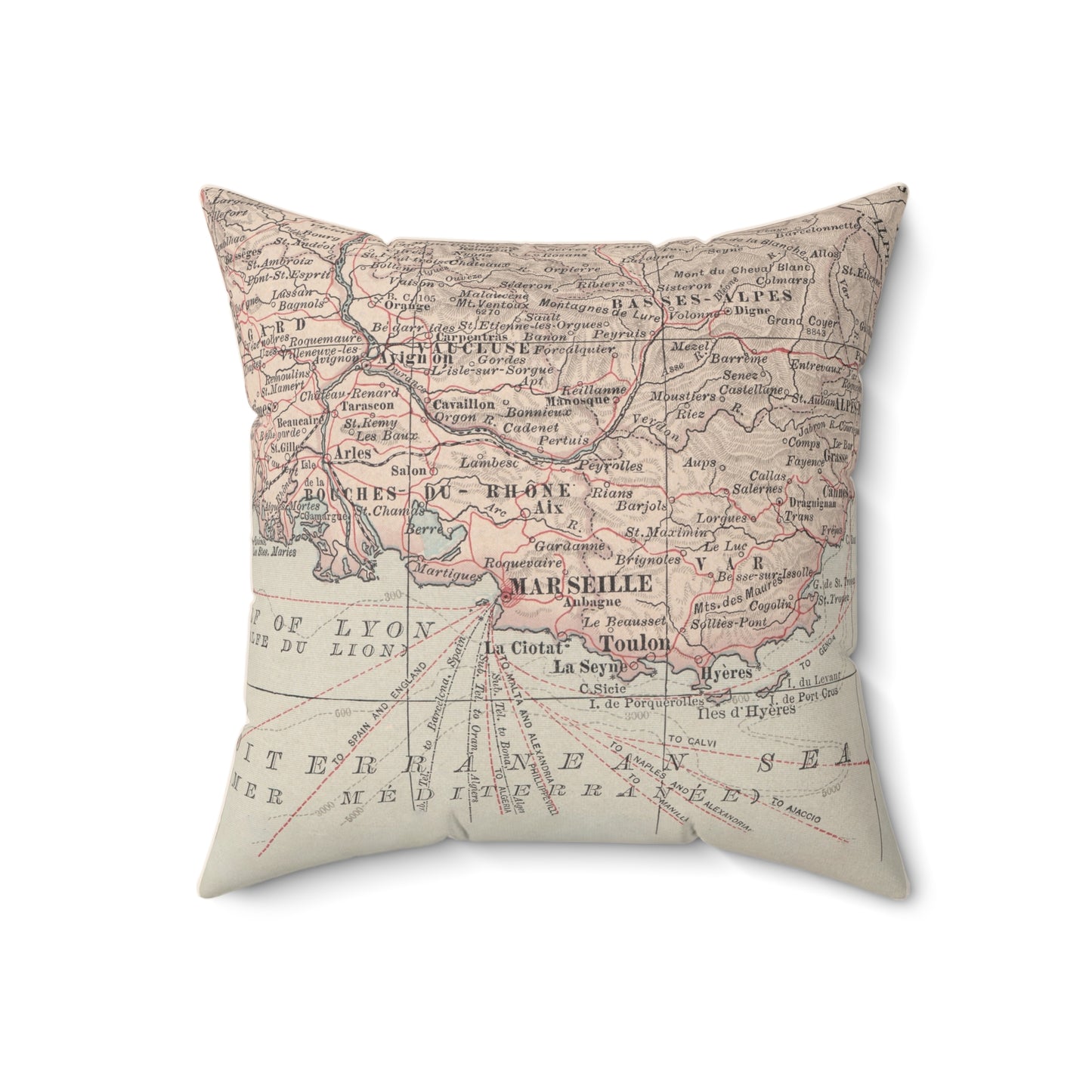 Marseille France vintage map pillow