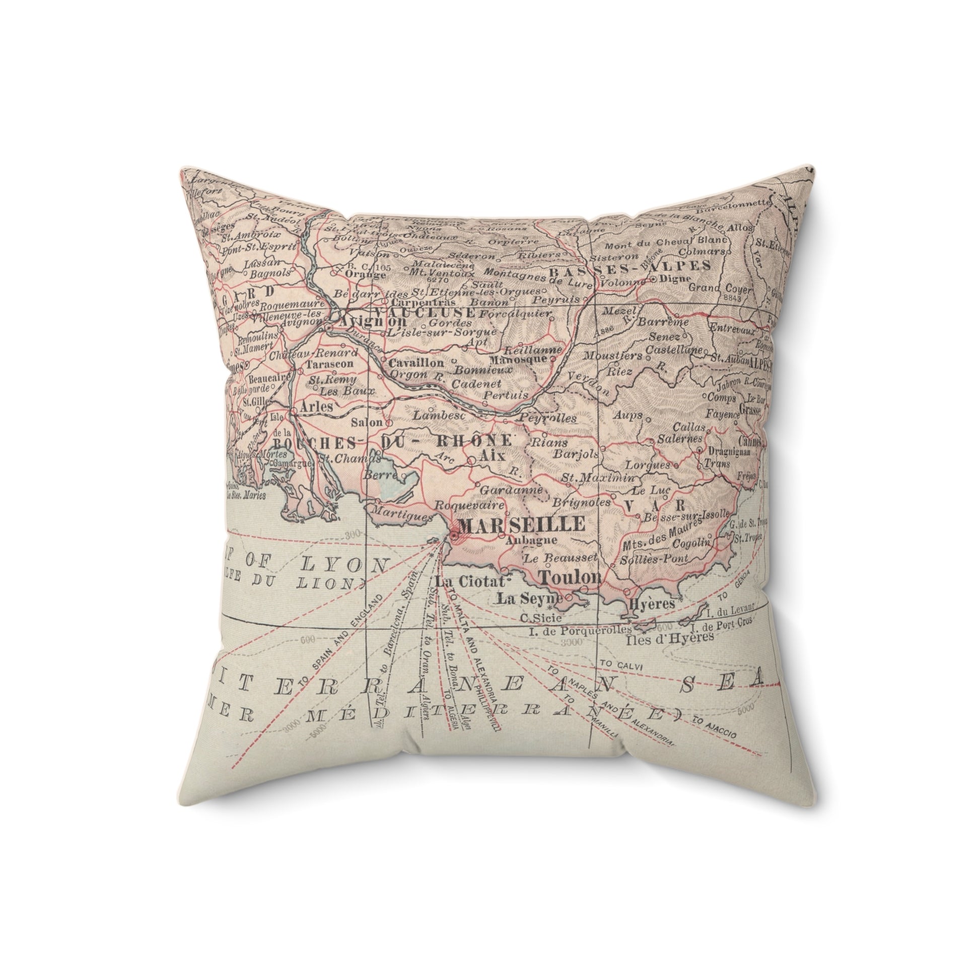 Marseille France vintage map pillow