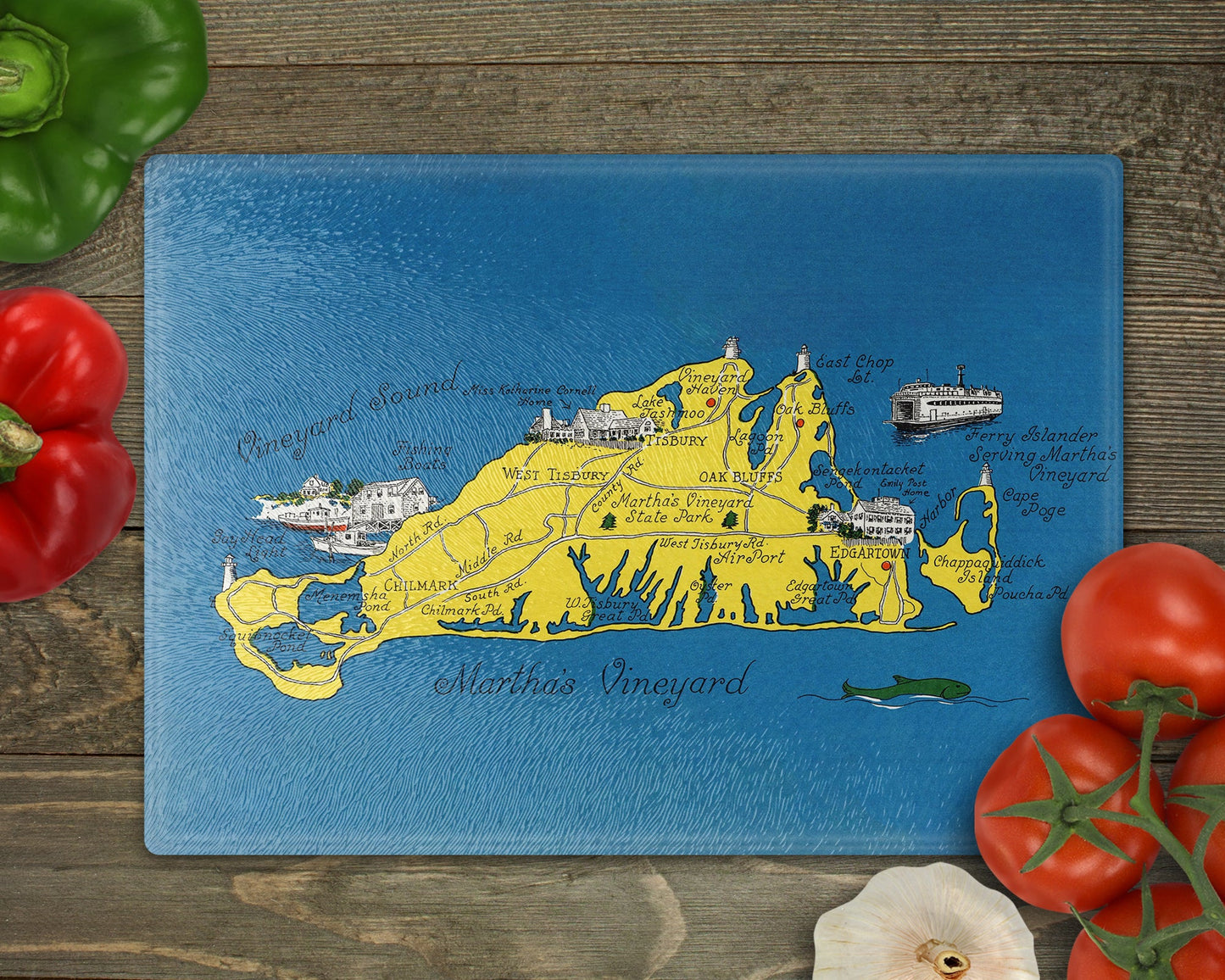 Marthas Vineyard Map Cutting Board | Travel Gift | Kitchen Decor