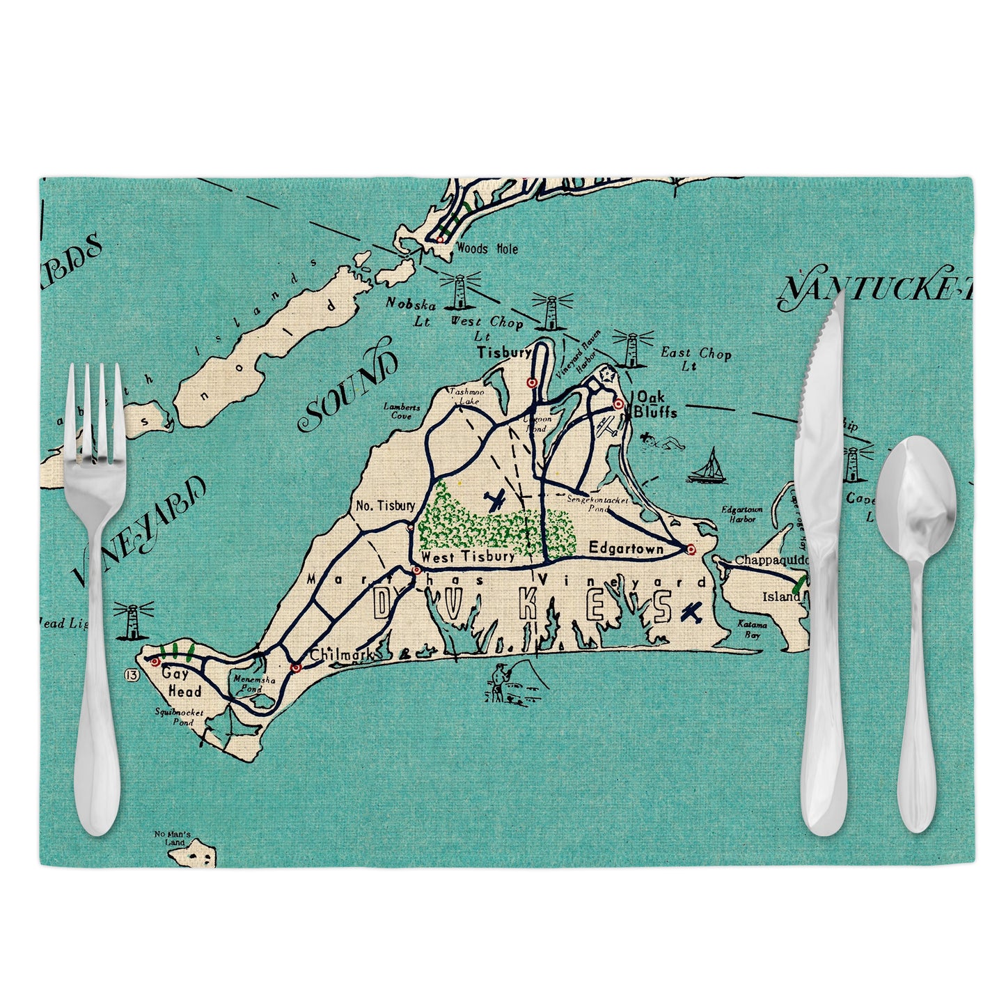 Martha's Vineyard Massachusetts Vintage Map Placemats Set of 4