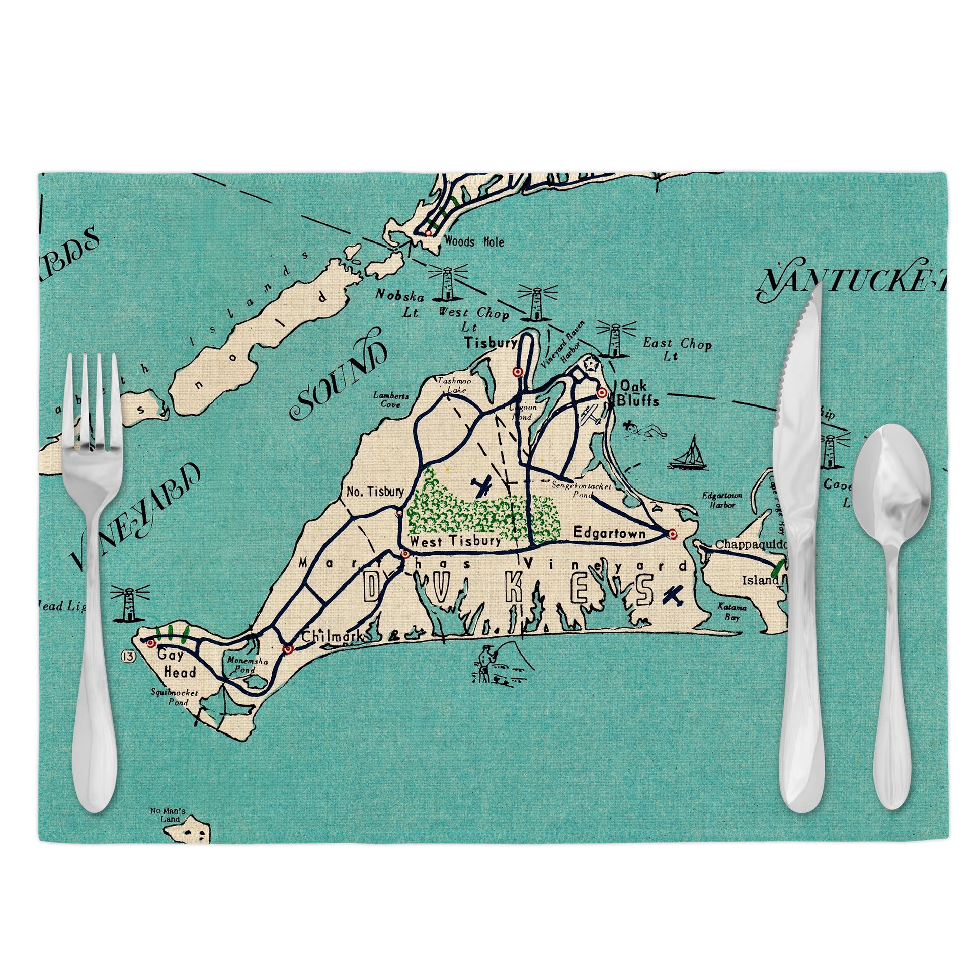 Martha's Vineyard Massachusetts Vintage Map Placemats Set of 4