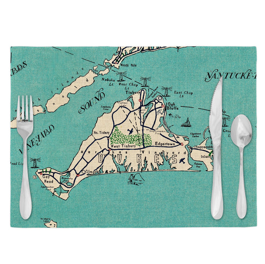 Martha's Vineyard Massachusetts Vintage Map Placemats Set of 4