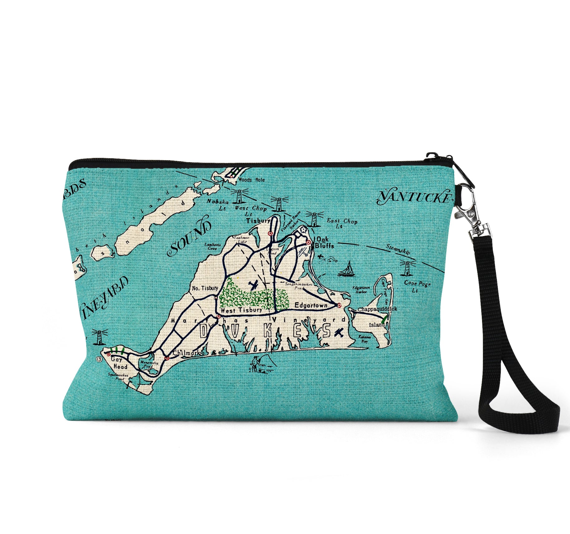 Martha's Vineyard map wristlet travel pouch