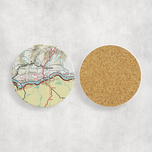 Maryhill Washington Map Coasters | Set of 4 Vintage Maryhill Washington Drink Coasters | Travel-Inspired Home Decor