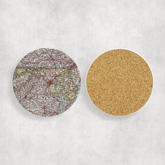 Maryland Map Coasters | Set of 4 Vintage Maryland Drink Coasters | Travel-Inspired Home Decor