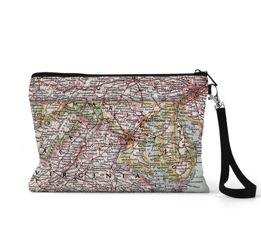 Maryland map wristlet travel pouch