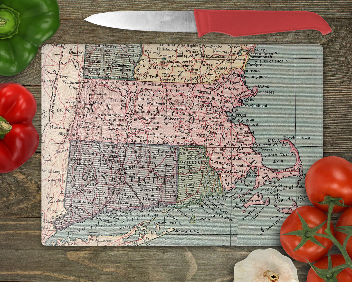 Massachusetts Map Cutting Board | Travel Gift | Kitchen Decor