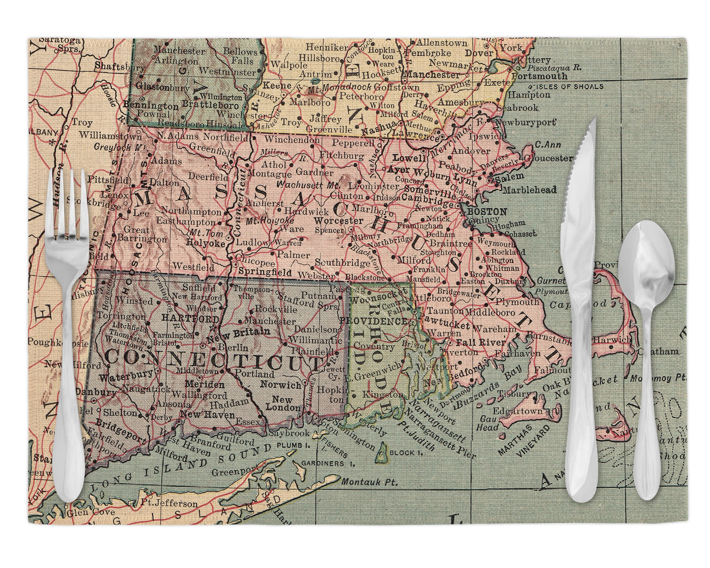Massachusetts Vintage Map Placemats Set of 4