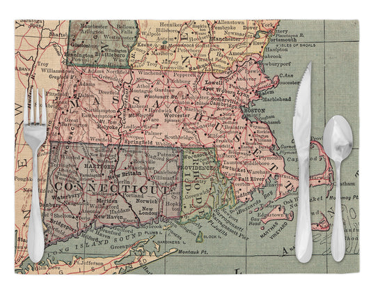 Massachusetts Vintage Map Placemats Set of 4