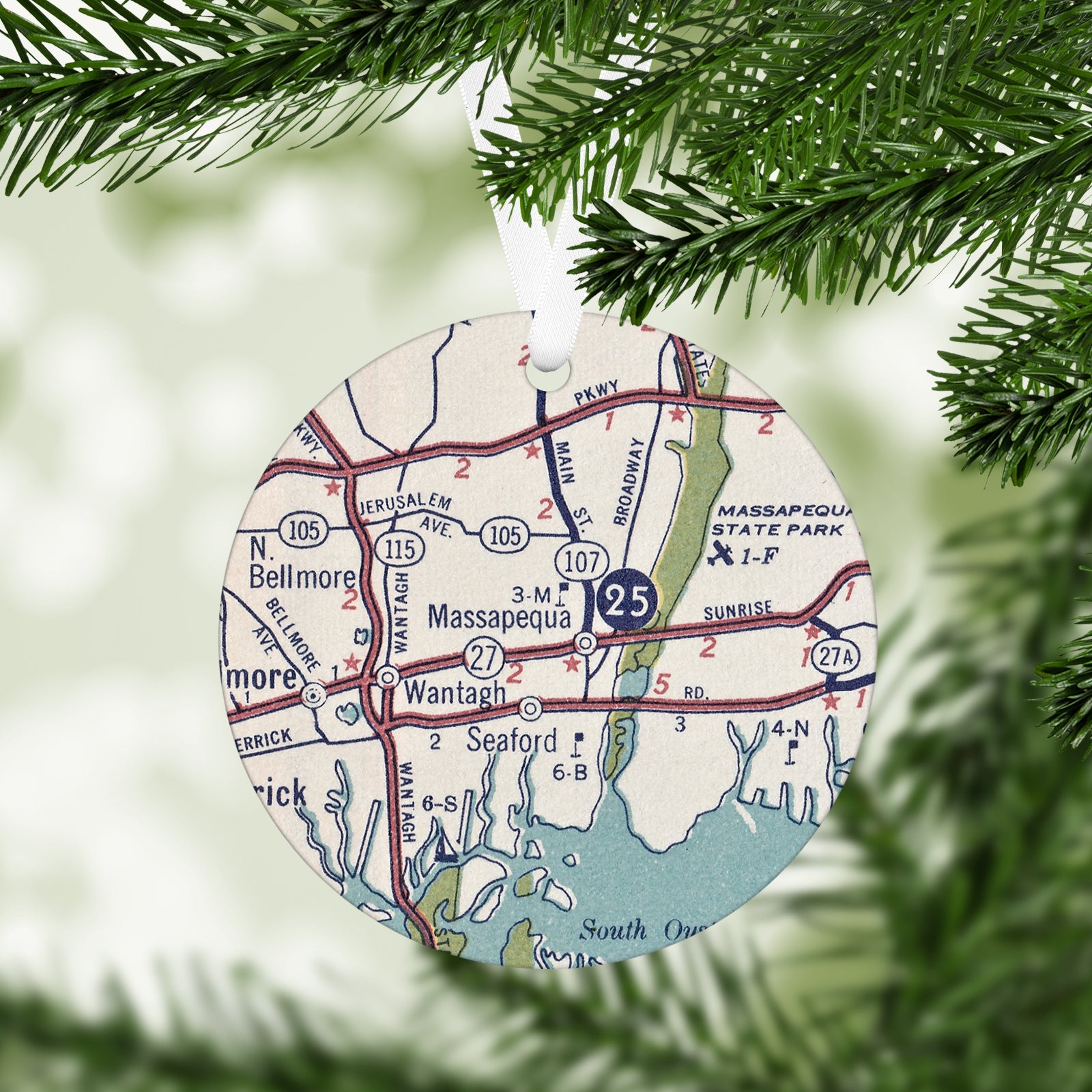 Massapequa New York Vintage Map Ornament