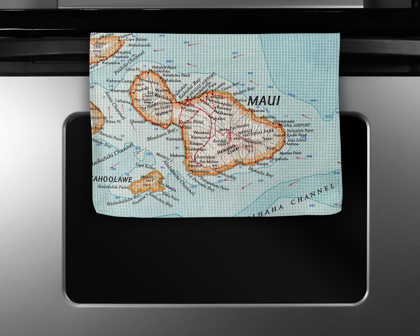 Maui Hawaii Map Tea Towel | Waffle-Weave Kitchen Towel Gift