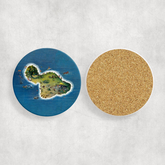 Maui Map Coasters | Set of 4 Vintage Maui Drink Coasters | Travel-Inspired Home Decor