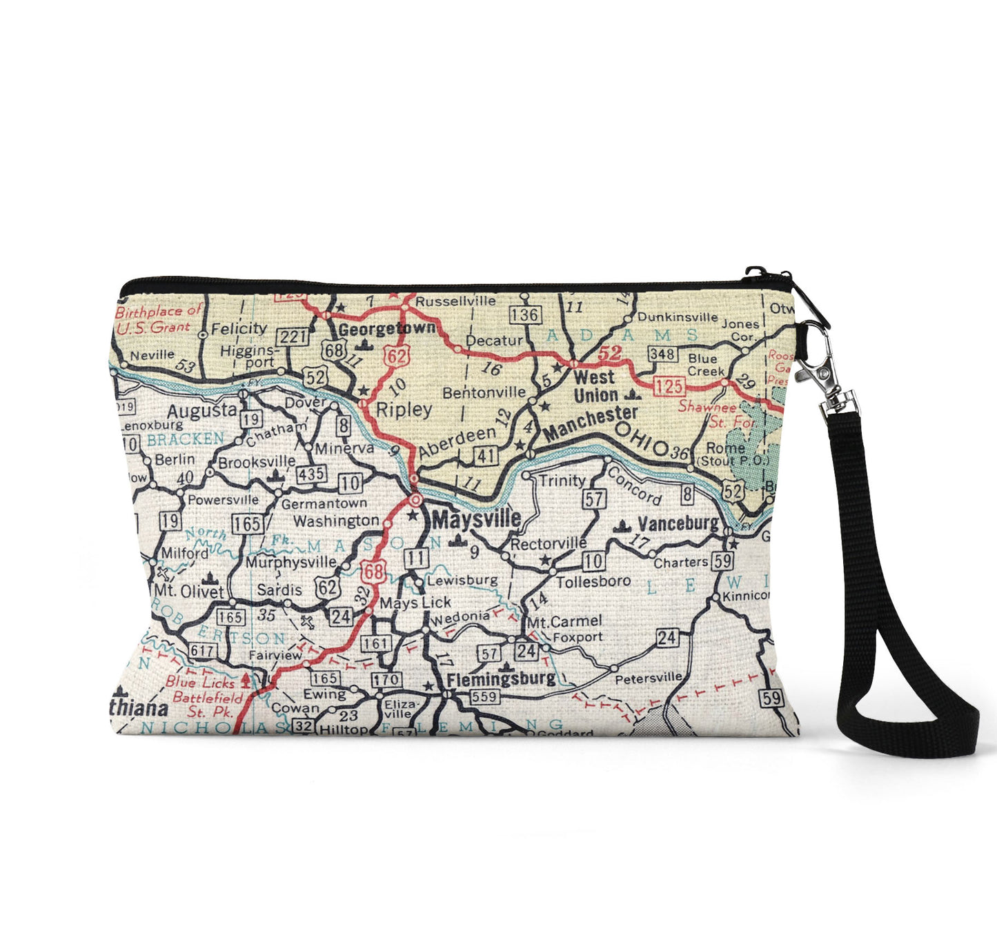 Maysville Kentucky map wristlet travel pouch