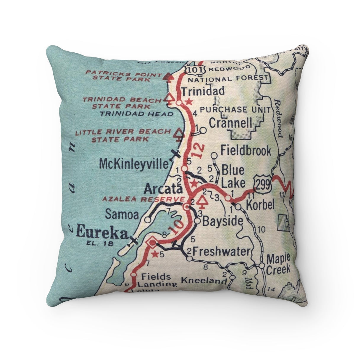 McKinleyville California vintage map pillow