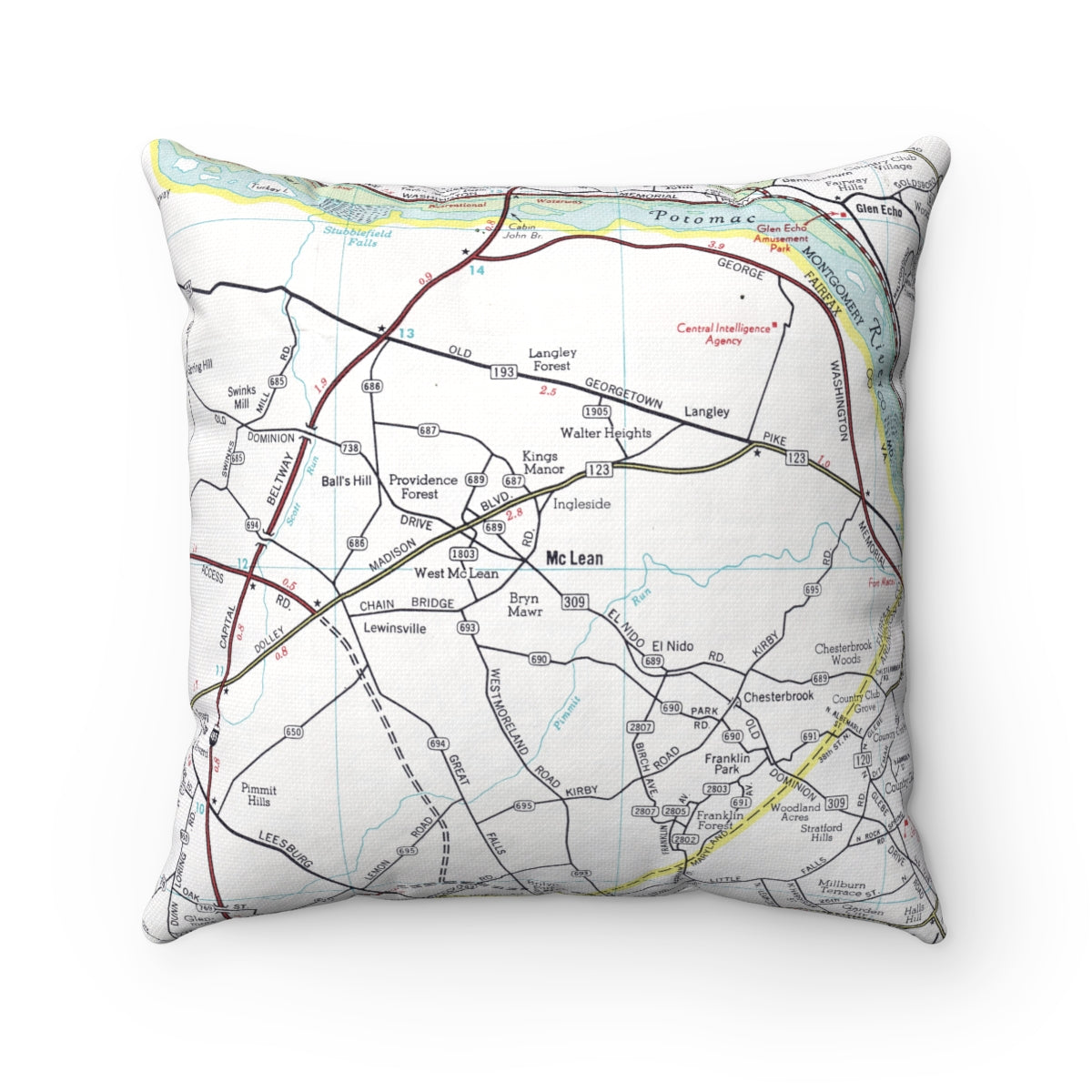 McLean Virginia vintage map pillow
