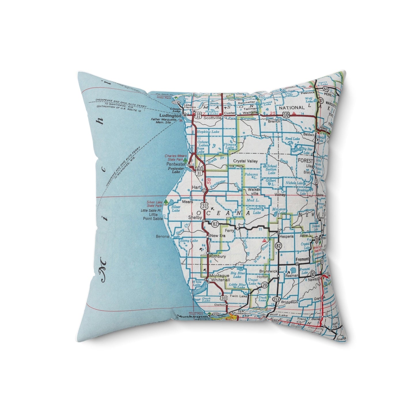 Mears Michigan vintage map pillow