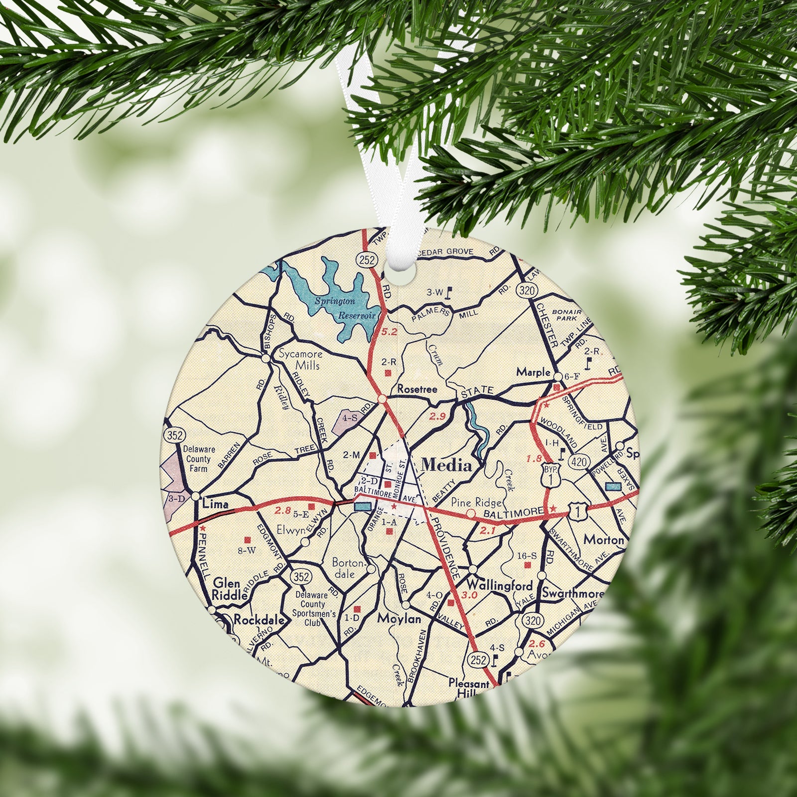 Media Pennsylvania Vintage Map Ornament