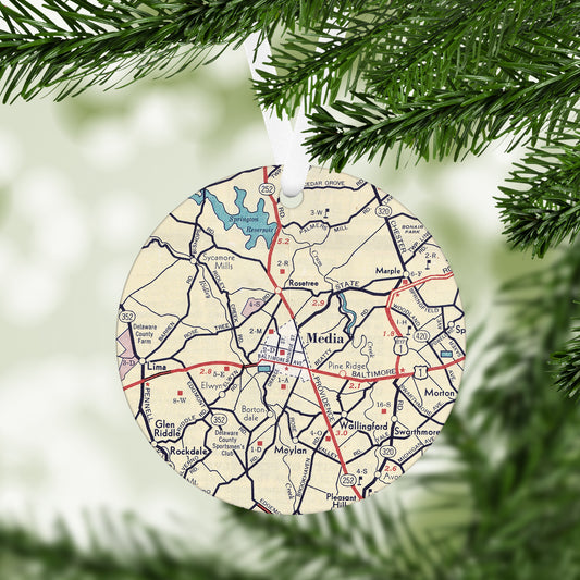 Media Pennsylvania Vintage Map Ornament