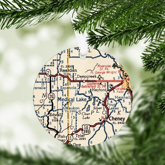 Medical Lake Washington Vintage Map Ornament