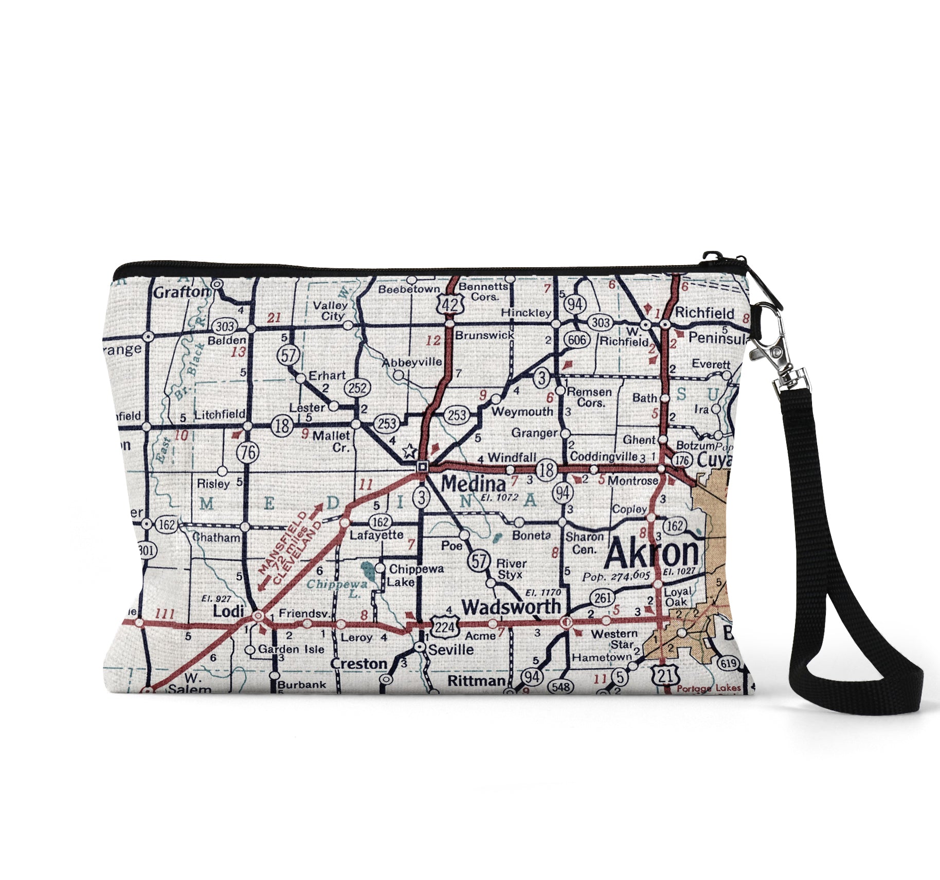 Medina Ohio map wristlet travel pouch